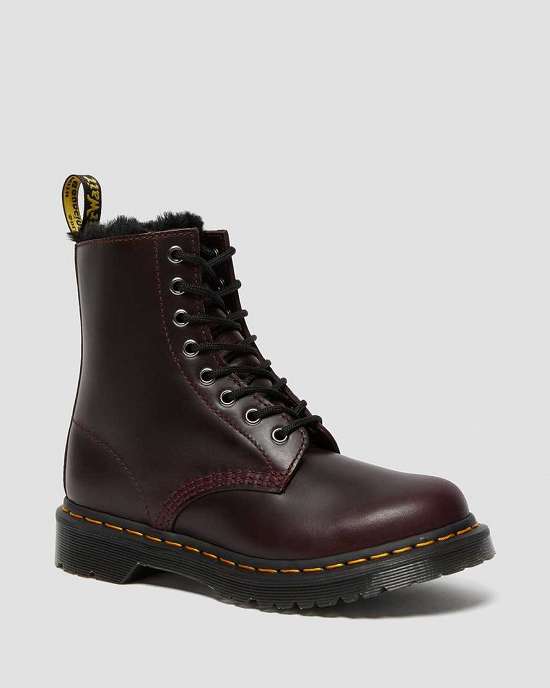 Botas Con Cordones Dr. Martens 1460 Serena Faux Fur Lined Mujer Vino MX-40756